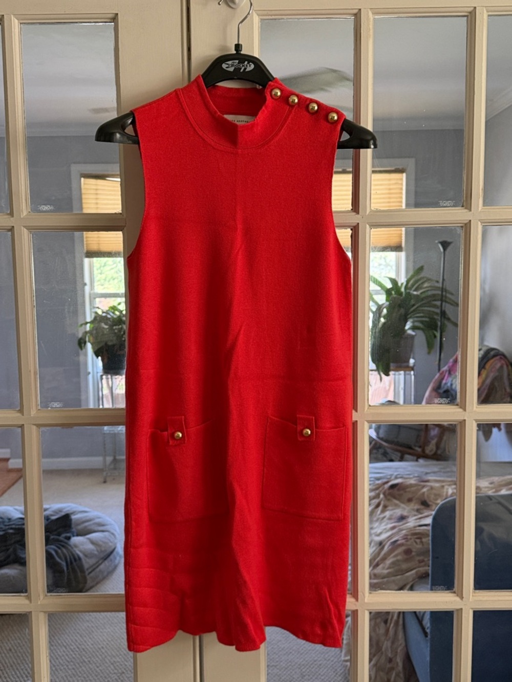 Free Assembly Sleeveless Red Mini Dress with Gold Button Detail Large